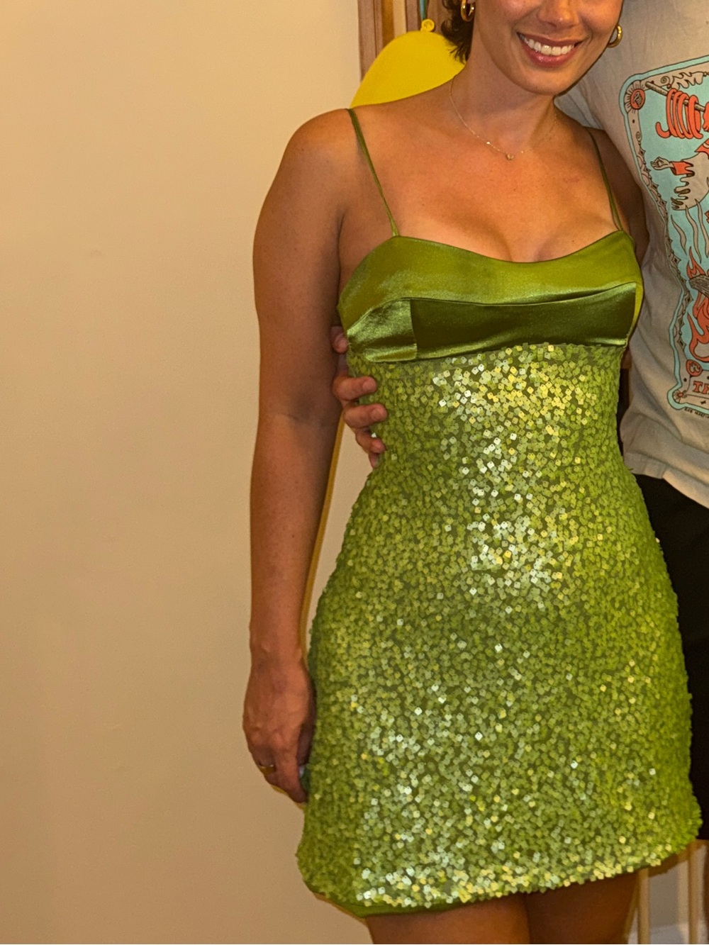 Princess Polly Lime Green Sequin Satin Camisole